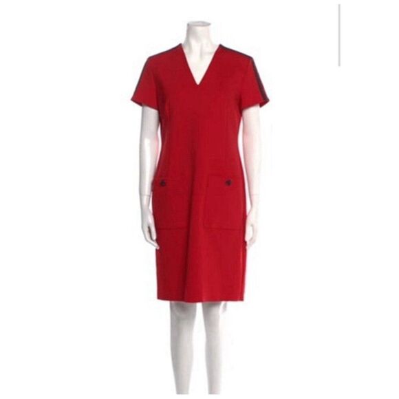 Escada Sport Authentic Red Black V Neck Short Sleeve Knee Length Dress 40 Medium - Picture 1 of 8